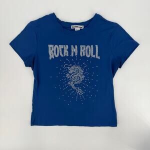 Y2K Rhinestone Dragon Tee, Blue Bling Graphic Crop Top, Biker Baddie, Alt Girl